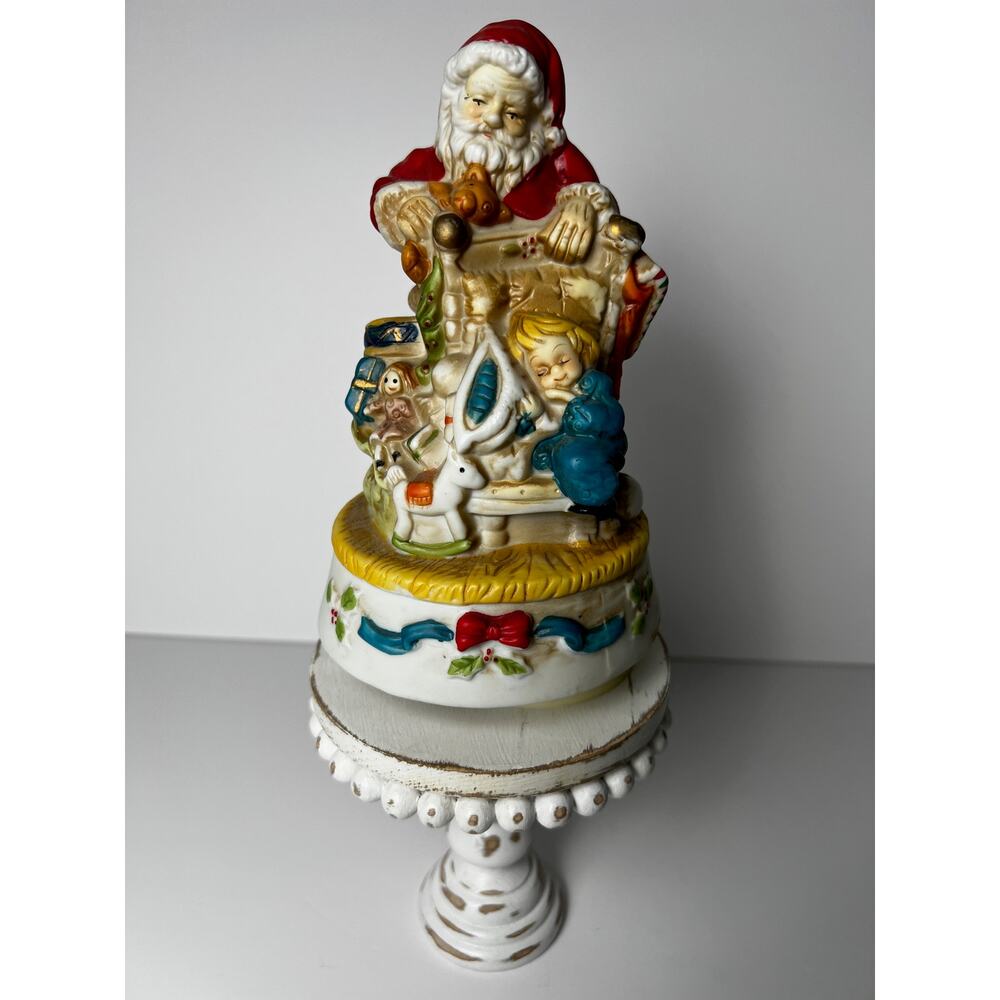 Vintage Ceramic Christmas Music Box - Santa with Toys and Child